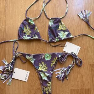 Acacia swimwear Nia set purple floral string cannons lauie m